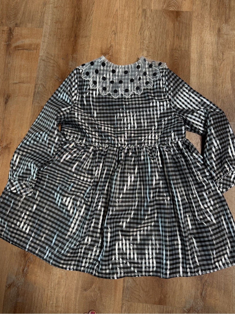 Sister Jane Black and White Gingham Dress with Rhinestone Button - Picture 5 of 5